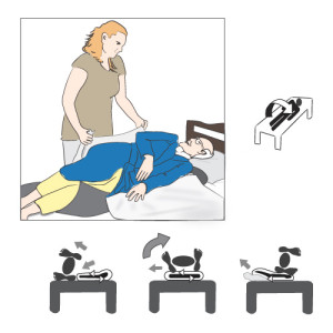Retournement dans le lit : sans effort, les aides-soignantes peuvent tourner leur patient, le maintenir latéralisé et réaliser une toilette en toute ergonomie.